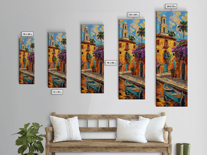 Vertical Impasto Painting Printed and Framed on Canvas, Rustic Venetian Inspired Art, Textured Wall Art for Office and Living Room