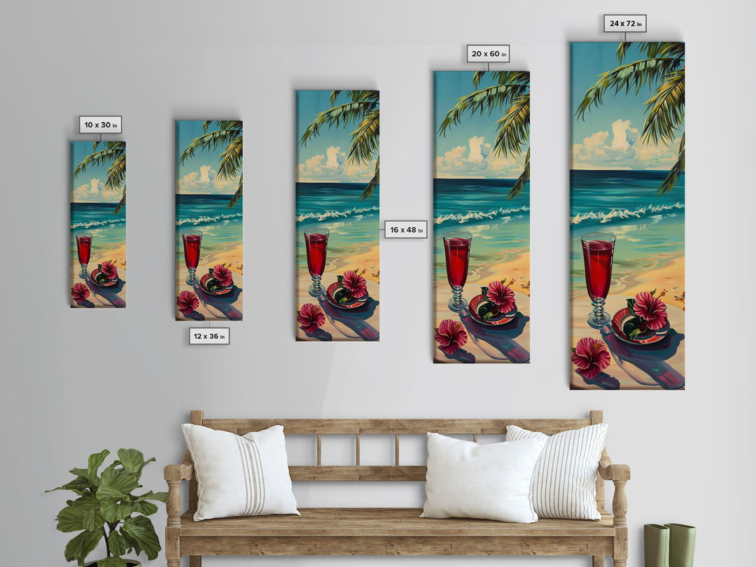 Tropical Landscape Coastal Art Canvas Framed, Beach Art for Living Room, Oversized Wall Art for Living Room, Tall and Narrow Wall Art