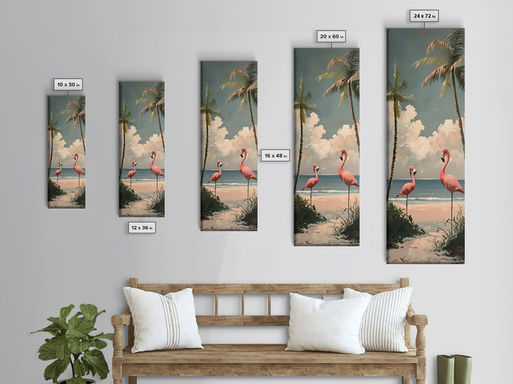 Flamingos on Beach, Coastal Art Framed and Printed on Canvas, Modern Beach House Wall Art Print, Housewarming Gift for Her, Beach Print