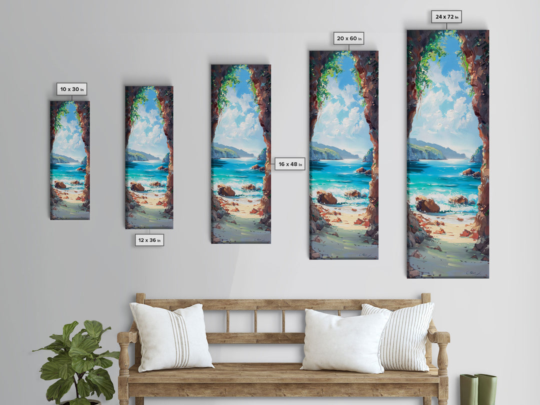 Oversized Vertical Beach Coast Wall Printed Framed, Canvas Coastal Art, Tropical Wall Art Print, Contemporary Art for Office, Gift for Her