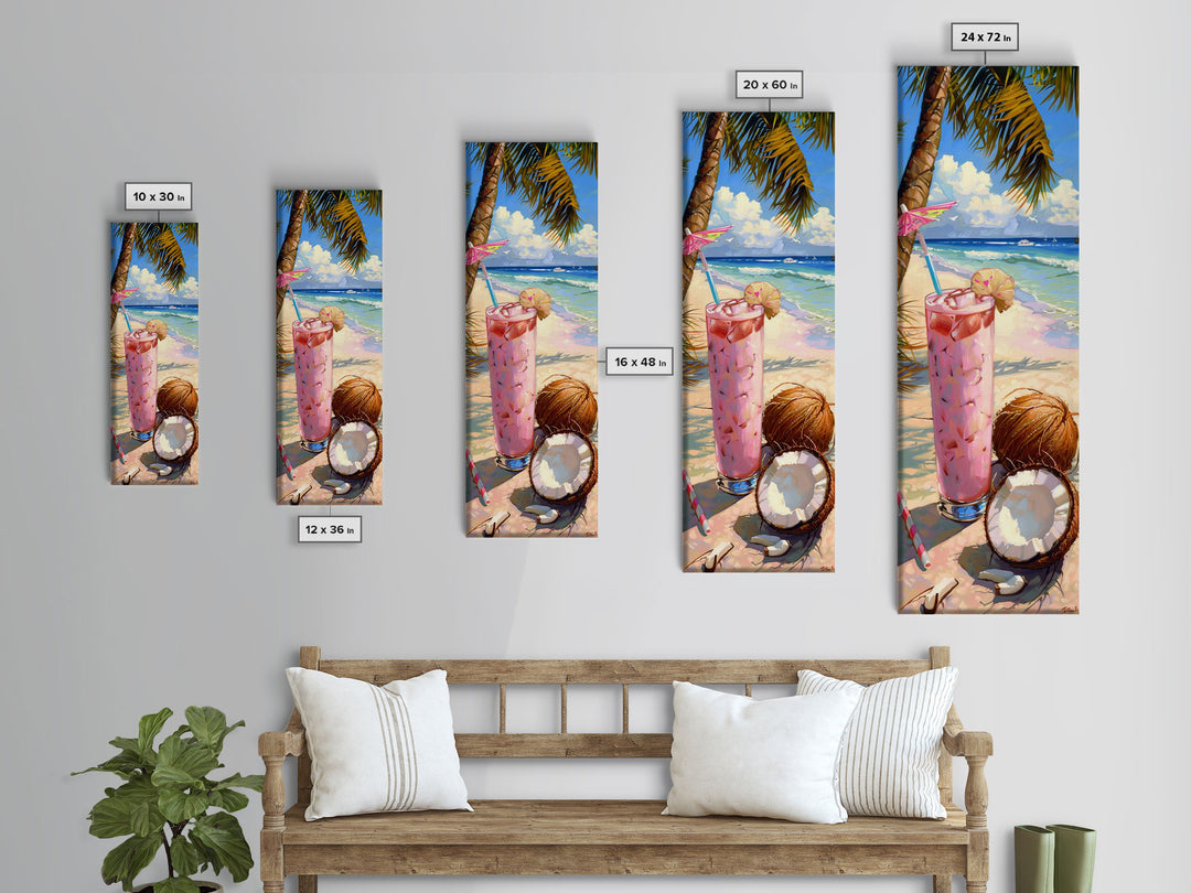 Tropical Kitchen Wall Art Print Framed on Canvas, Colorful Bar Wall Art Print, Tall and Narrow Framed Coastal Wall Art for Kitchen and Bar