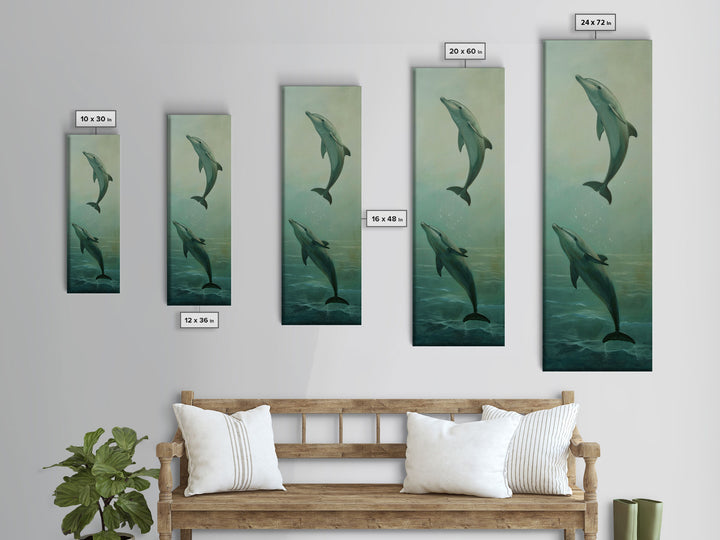 Underwater Dolphin Printed Canvas Art Framed, Ocean Art Print, Coastal Art Print Framed, Dolphin Painting, Modern Wall Art for Office