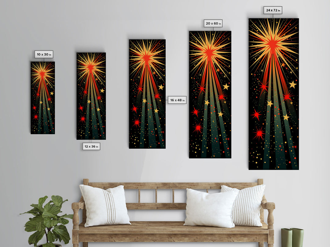 Starburst Explosion on Black Background - Framed Canvas Print, Boho Art, Midcentury Modern, Skinny Art, Tall Art, Bedroom Wall Art, Minimalist Art