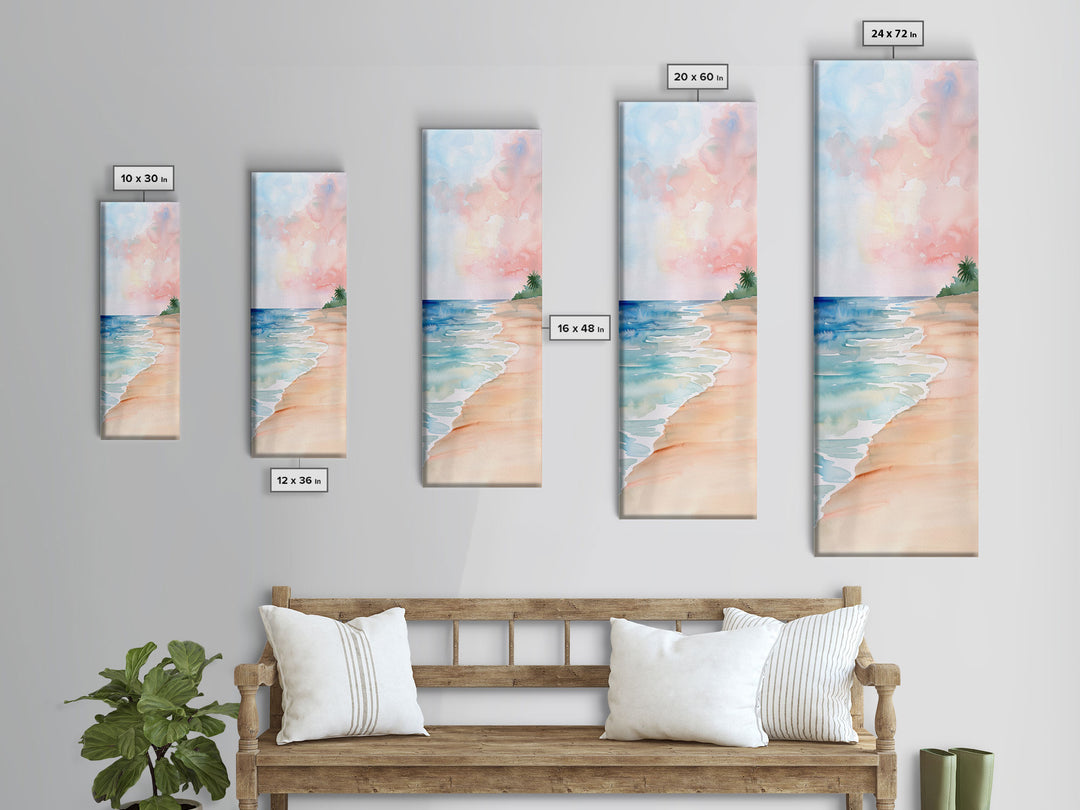 Soft Beach Pastel Scene - Framed Canvas Print, Farmhouse Art, Boho Art, Skinny Art, Tall Art, Living Room Decor, Coastal Wall Art for Home Decor