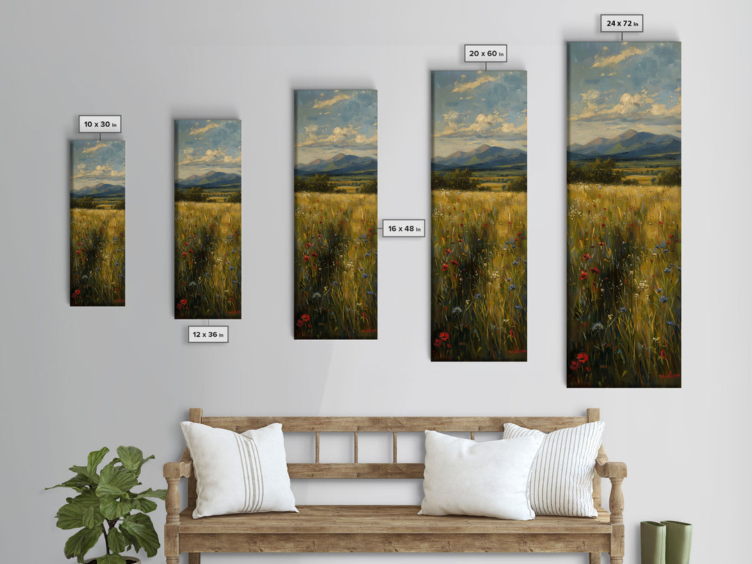 Wheat Fields At Sunset Framed Canvas Print - Beautiful Wall Art - Skinny Art - Tall Art - Statement Piece - Living Room Decor