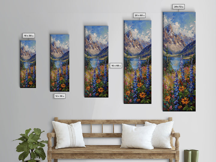 Wildflowers and Mountains, Springtime in Colorado, Framed Canvas print, Oil Painting Print, Living Room Decor, Tall Art, Wood Frame Wall Art, Home Decor