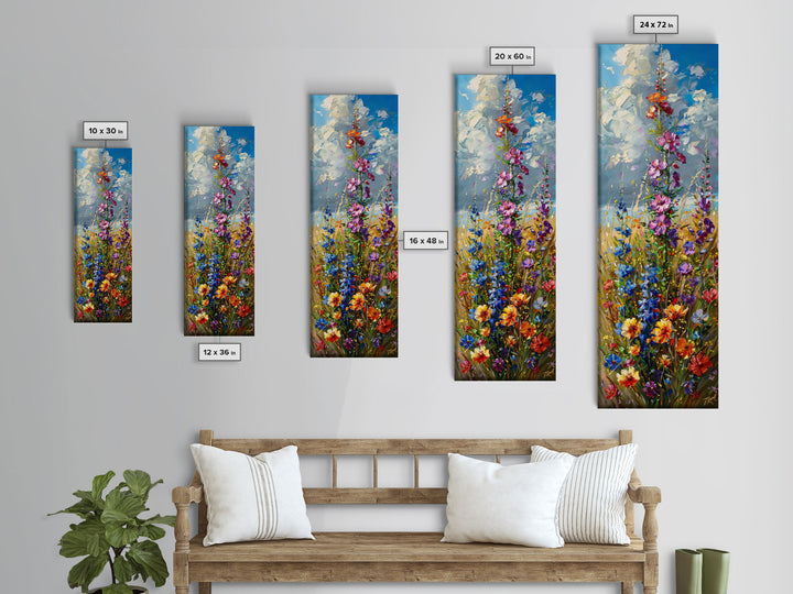 Wildfowers in Bloom Framed Canvas Print, Colorful Botanical Wall Art, Skinny Decor For Tight Spaces