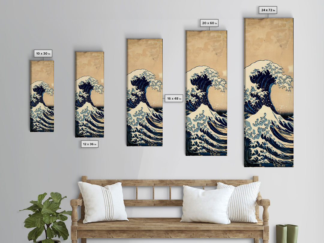 Skinny Art Tall Art Framed Canvas Print Japanese Style Art The Great Wave Off Kanagawa Wood Block Print Ukiyo-e Feng Shui Wall Art