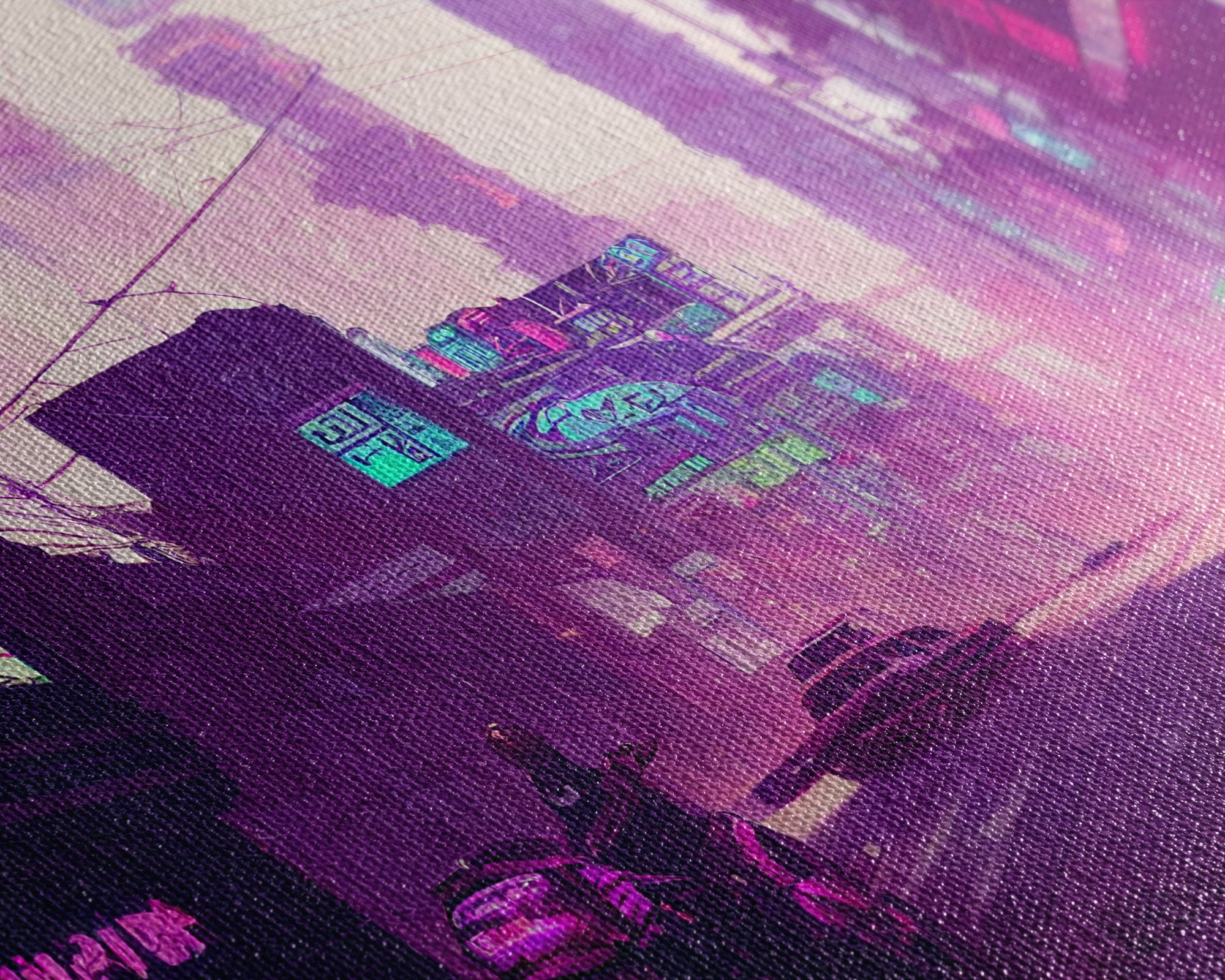 Cyberpunk Watercolor Tokyo Painting, Outrun Vibes Art, Wall Decor, Ready To Hang Framed Canvas Print, Oversize Wall Art