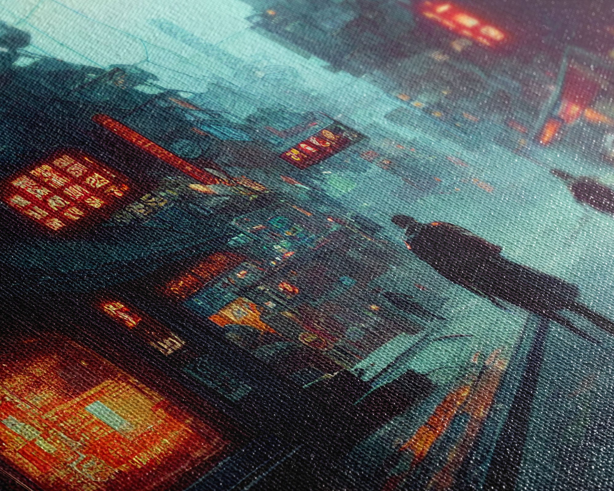 Cyberpunk City, Bladerunner Vibes Dystopian Cityscape, Wall Decor, Ready To Hang Framed Canvas Print, Oversize Wall Art