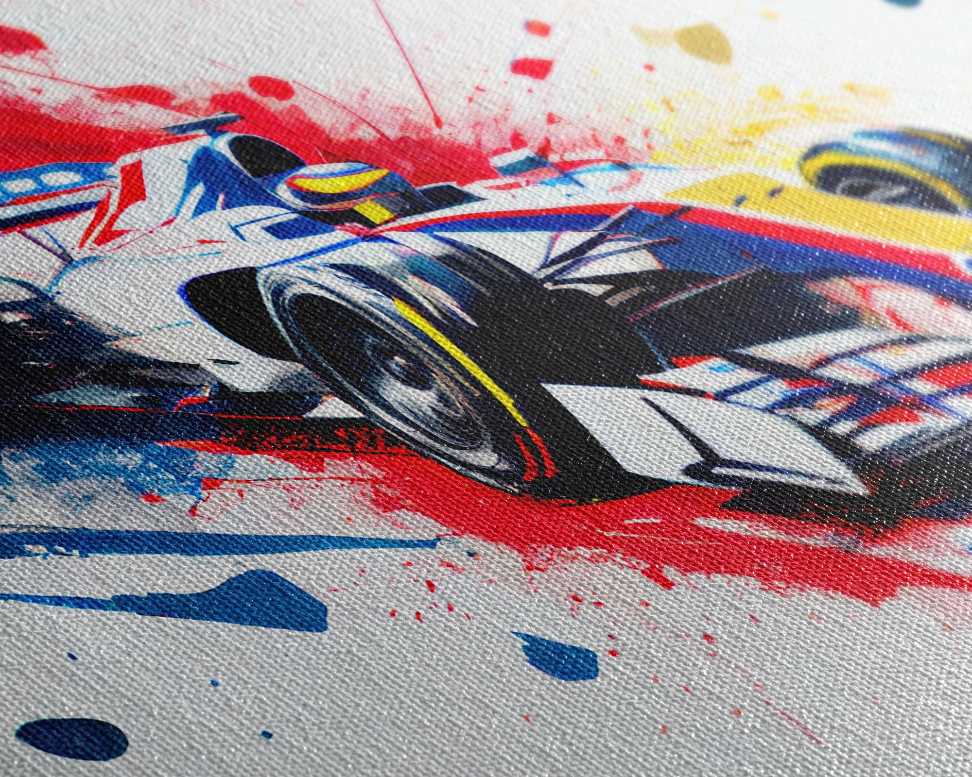 Formula 1 Race Car Graffiti Art, Framed Canvas Print, Wall Art, Mancave Art, F1 Splatter Art