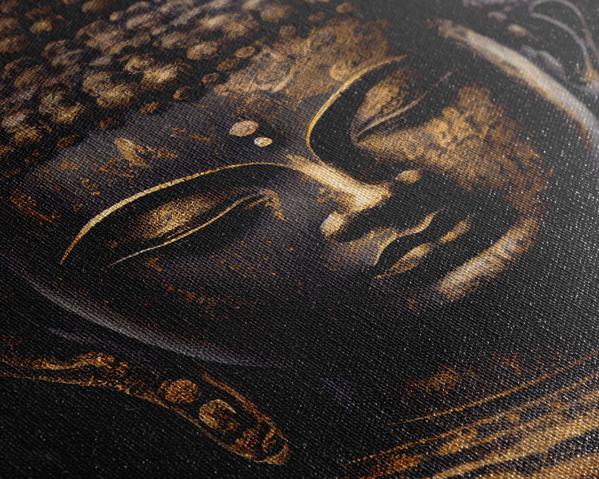 Gold and black Buddha, framed canvas print, zen center yoga art