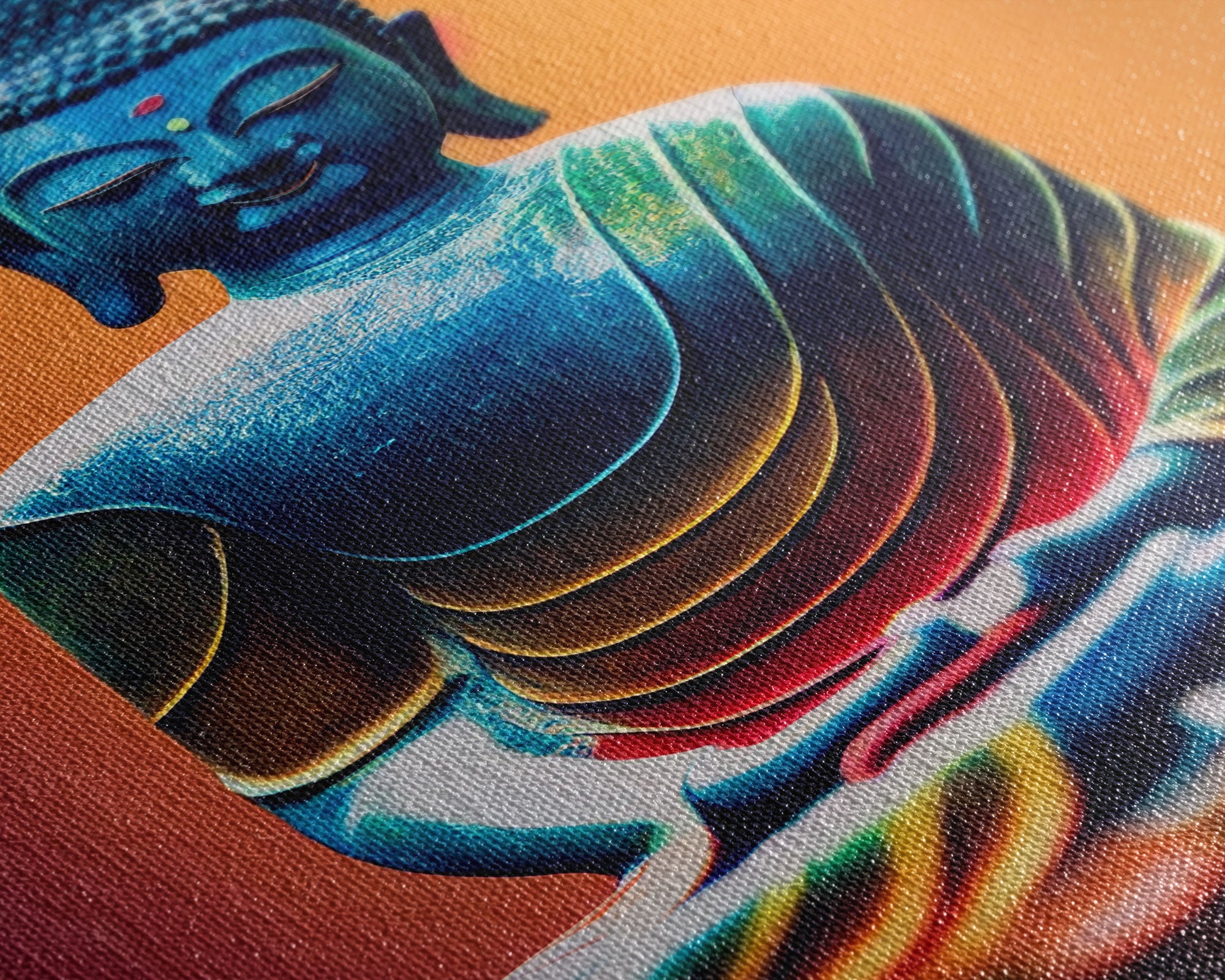 Colorful Buddha, Orange, Yoga center wall decor, fine art poster print