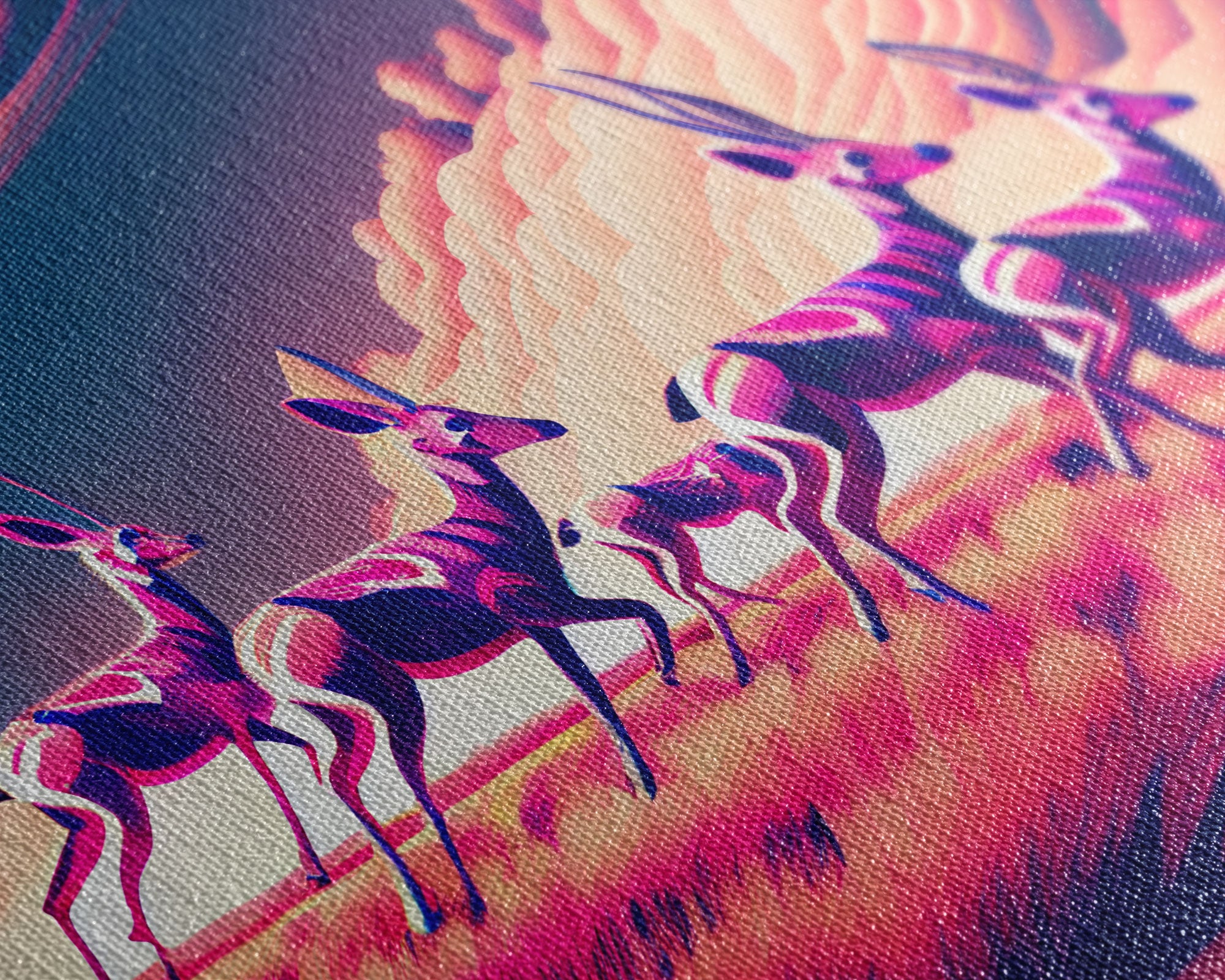 Herd of African Gazelles, vaporwave art, synthwave aesthetic nature print, framed canvas print