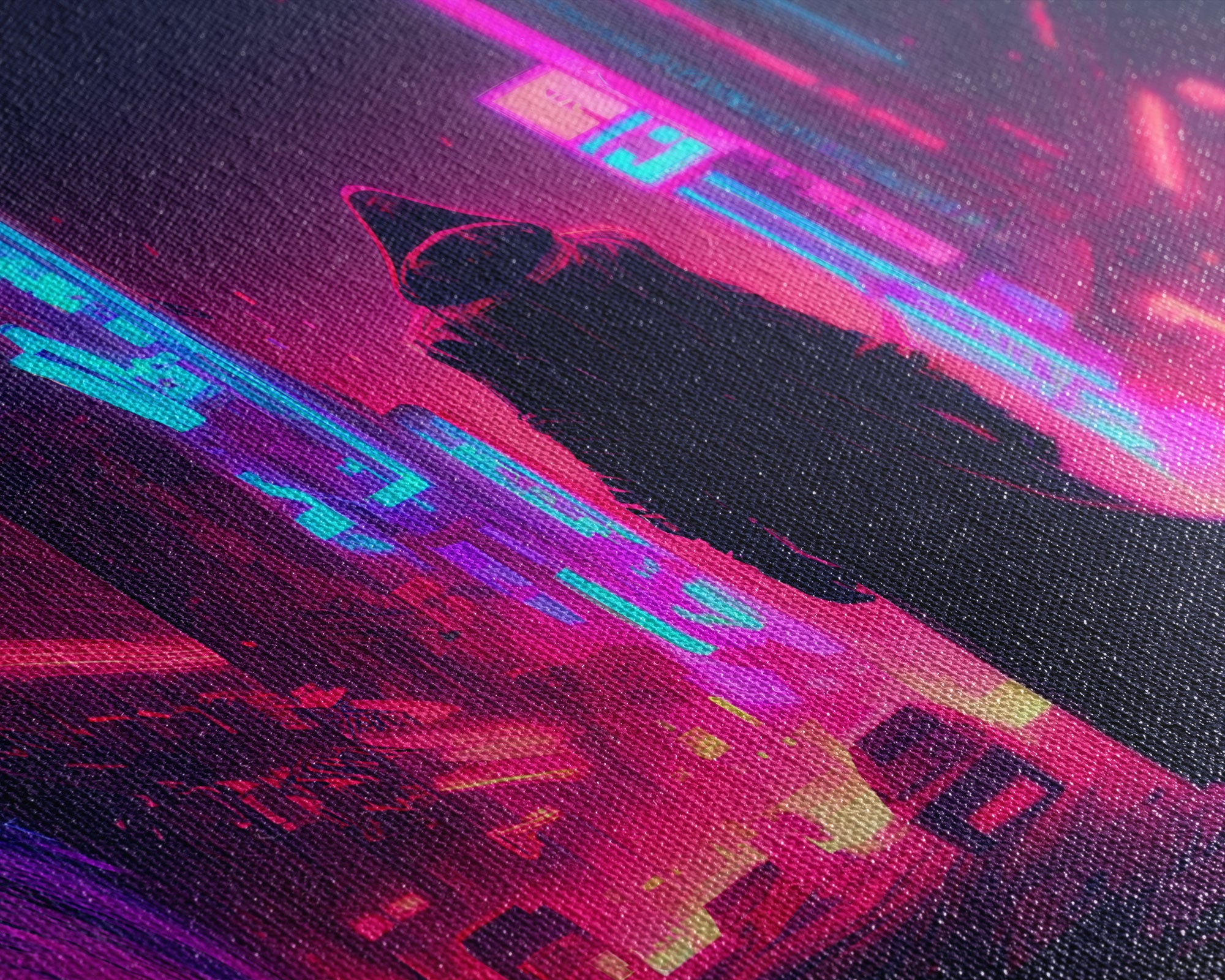 Cyberpunk City, Neon synthwave dystopian art, framed canvas print