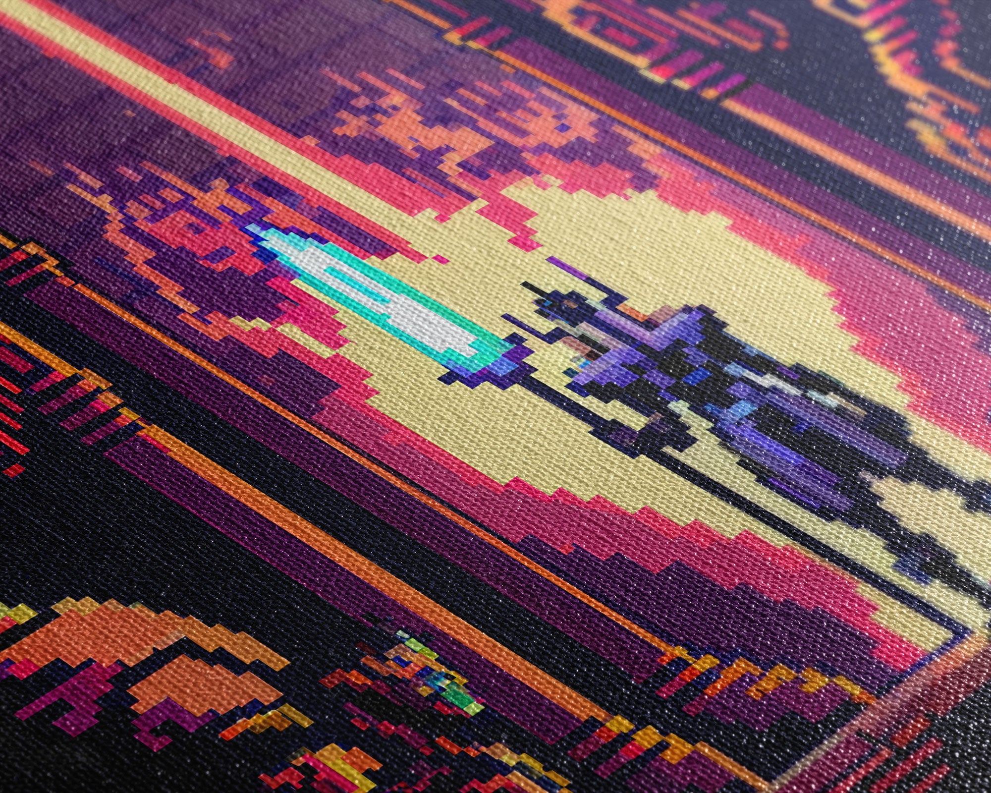 RPG pixel art, fantasy pixel art, Paladin Templar Art, synthwave style, framed canvas print, man cave art