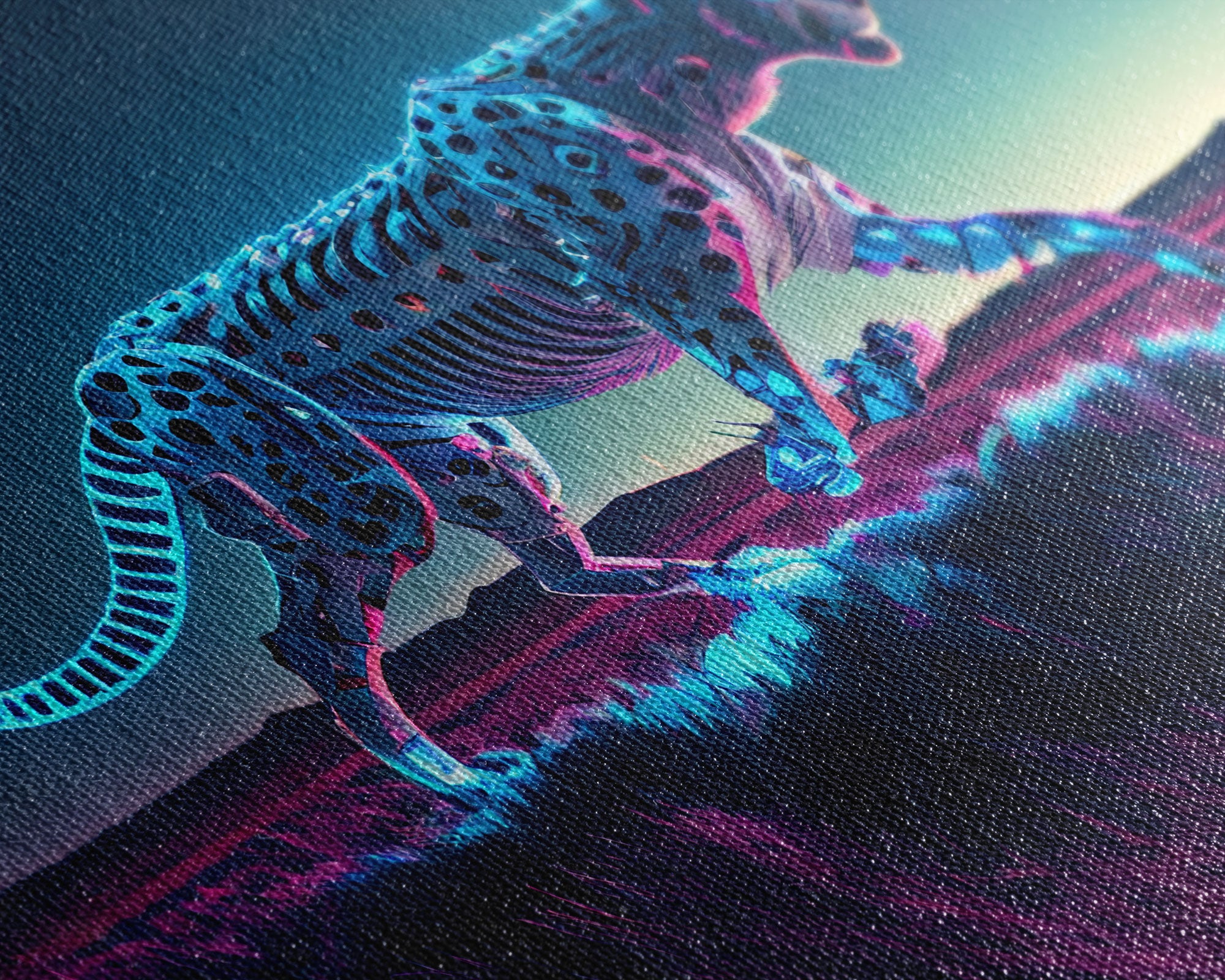 Robot Cheetah, Synthwave cyberpunk art, robot cheetah, framed canvas art, canvas print