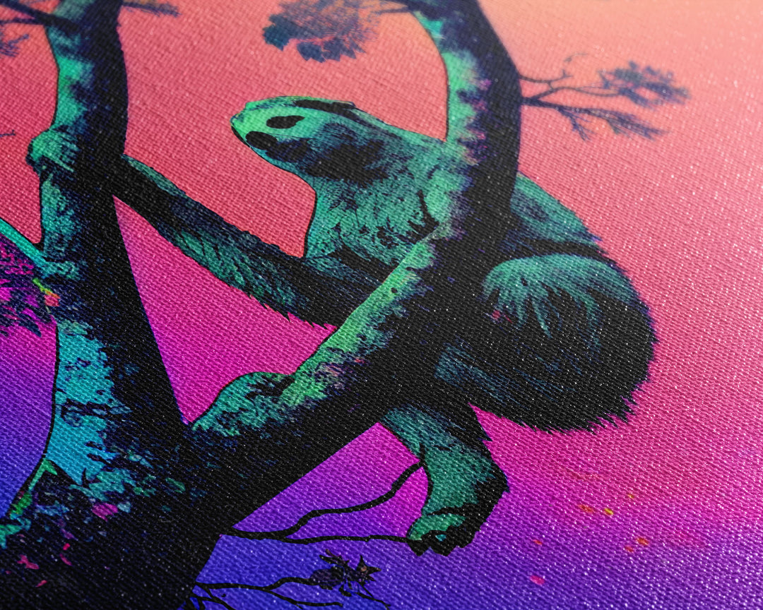 What a cool sloth man, vaporwave sloth art, framed canvas print, wall art with frame and a cool lookin' sloth