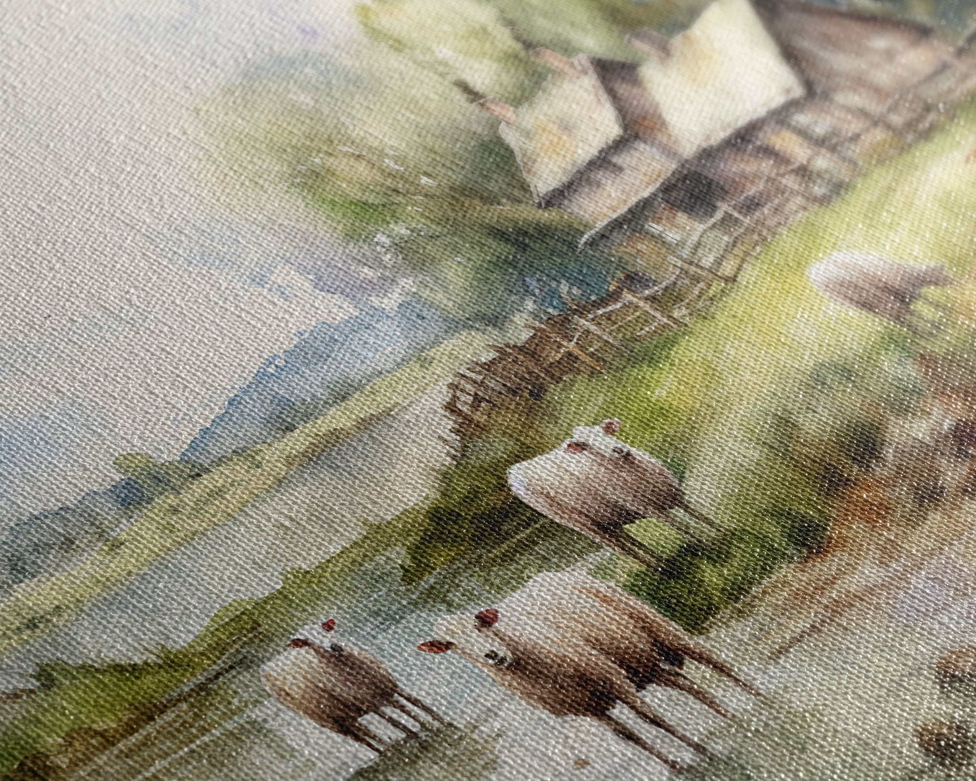 Sheep Grazing By The River, Vintage Art Canvas Print, Vintage Home Decor, Large Canvas Wall Art, Vintage Farmhouse Decor, Vintage Landscape