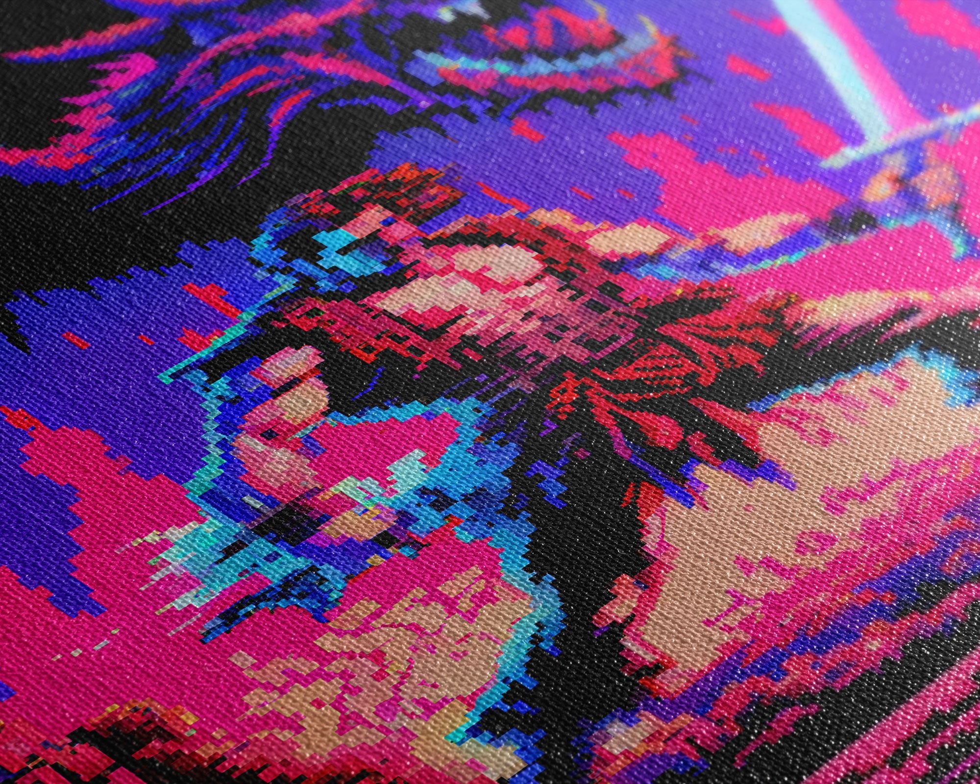 Tabletop RPG art, vaporwave neon aesthetic, Barbarian art, framed canvas print