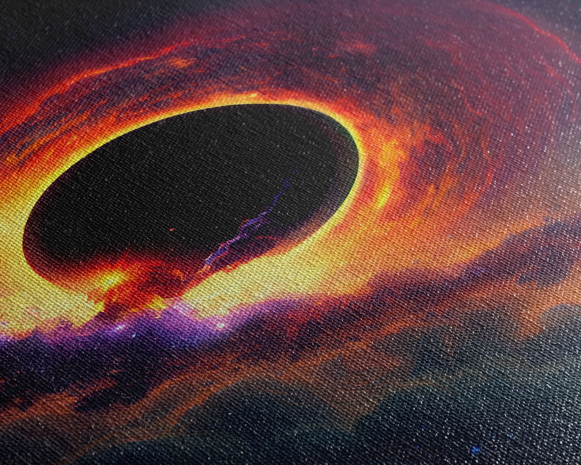 View of a black hole, space scifi art, framed canvas print