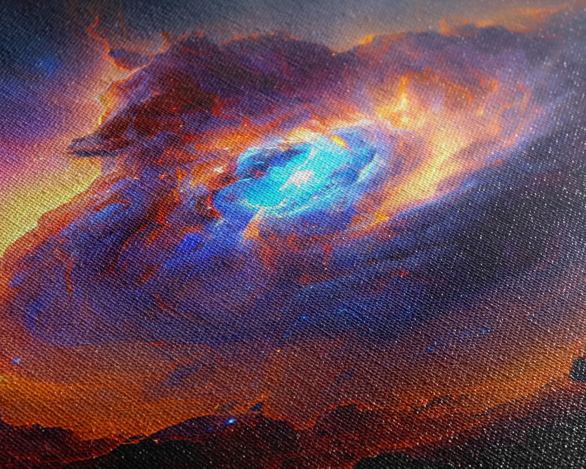 Colorful Nebula in Deep Space, Framed canvas print, retrowave watercolor space art