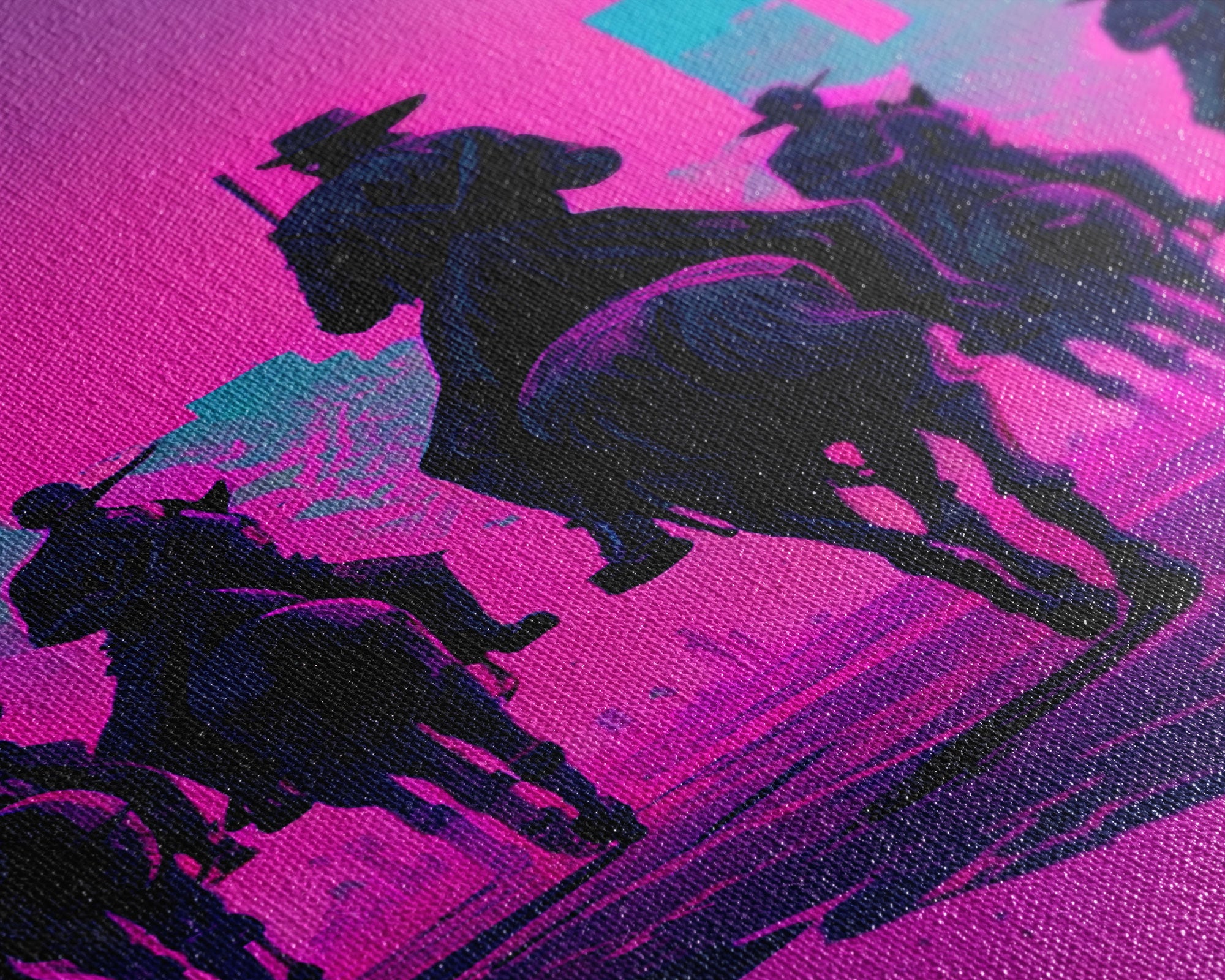 Post-Apocalyptic Cowboys, Vaporwave Aesthetic fantasy art, framed canvas print