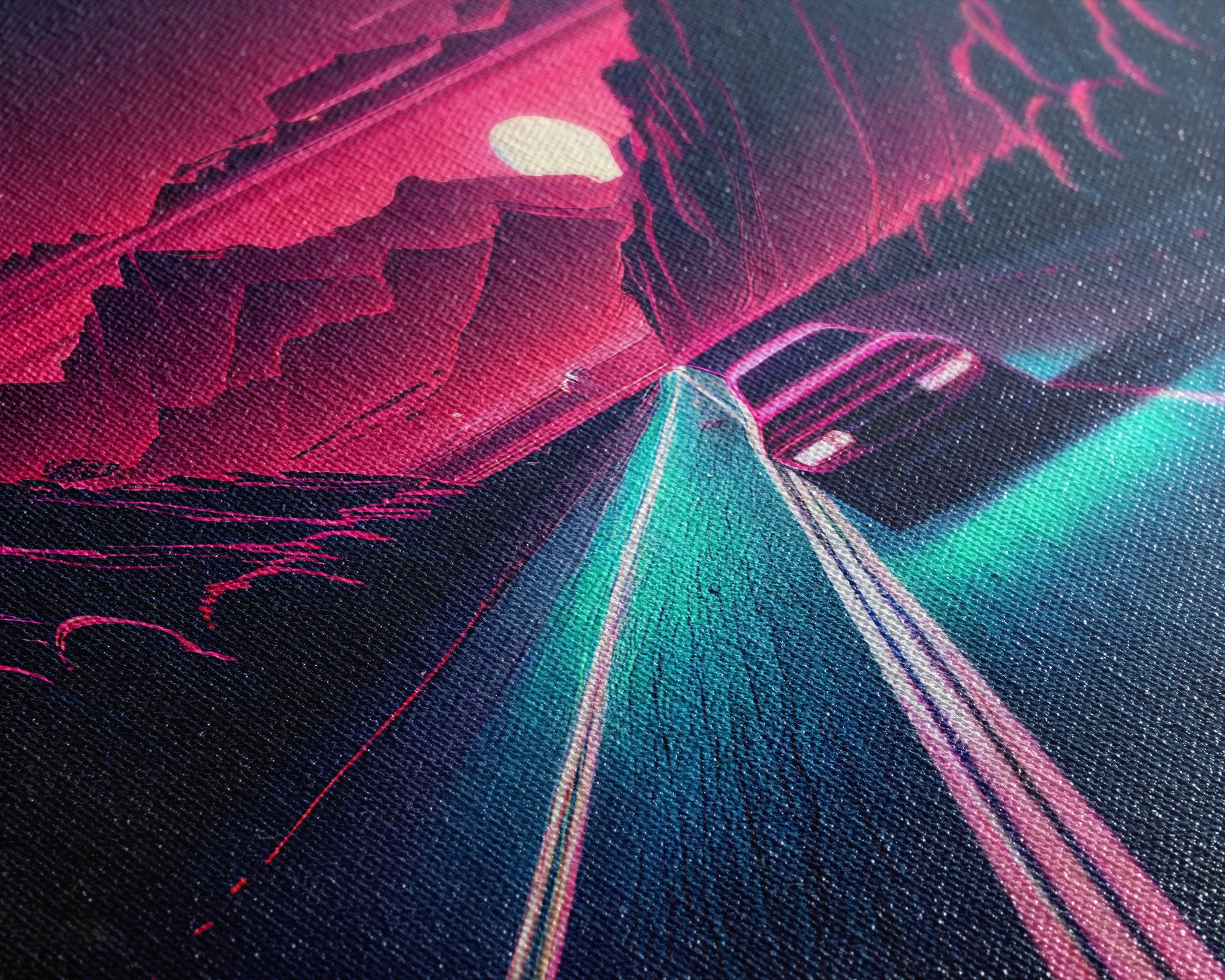 Midnight Drive, Unique Synthwave Style Retro Art, 80s style art, framed canvas print