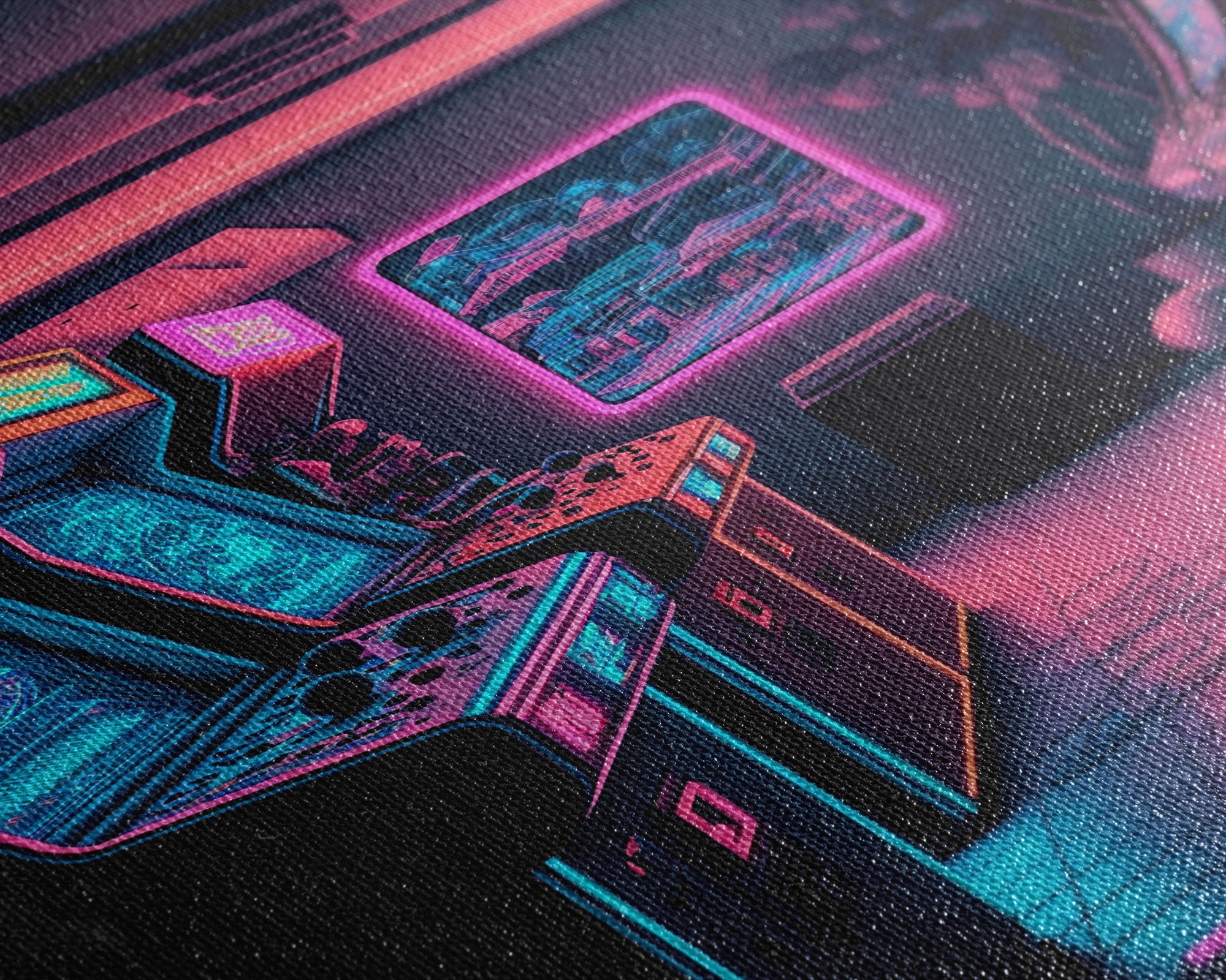 Neon Arcade, Gamer Room Decor, Unique Game Room Art, Framed Canvas Print, Synthwave Style Art, Vaporwave Gamer Art, Retrowave Arcade