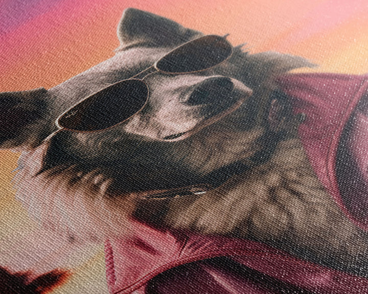 Wolfdog Wall Print, Dog Wall Art, Dog Sunglasses, Dog In Pink Jacket, Funny Art, Framed Wall Art, Framed Canvas, Wall Print, Wall Canvas