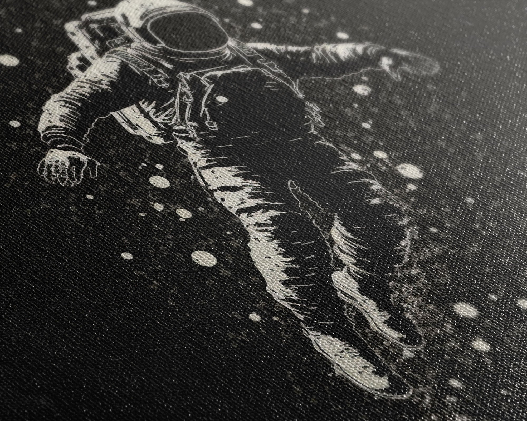 Adrift - Astronaut Lost In Space - Framed Canvas Print - Black and White Space Art