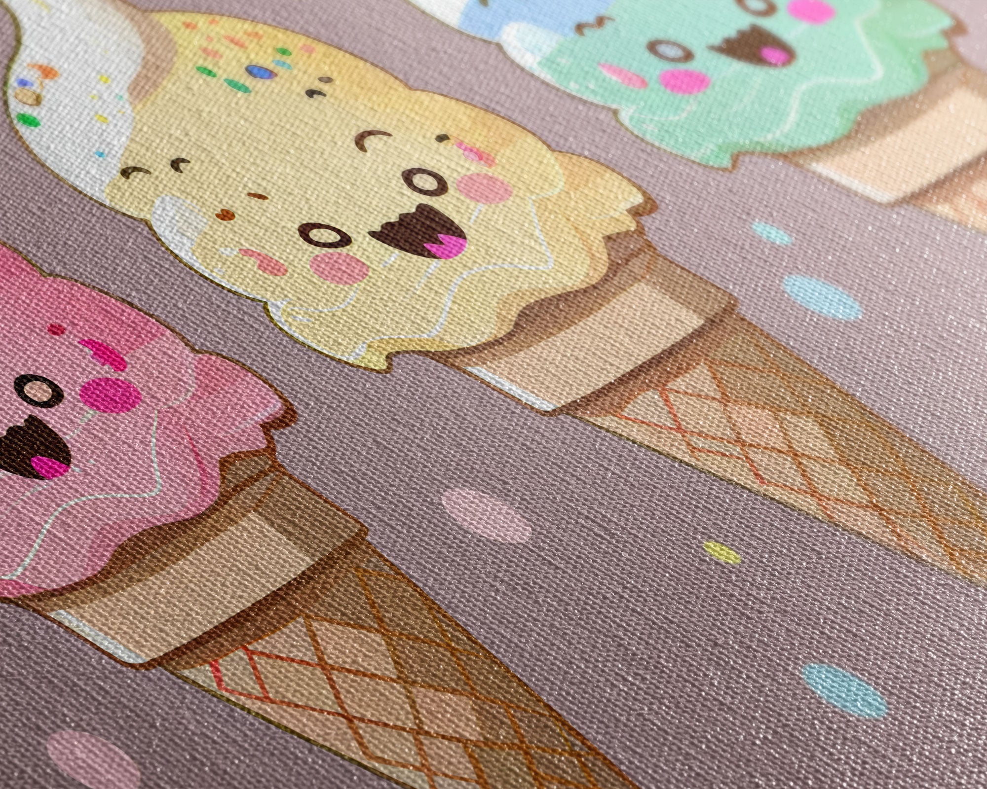 Ice Cream Wall Art, Framed Canvas Print, Cute Kawaii Art, Anime Style Wall Art, Ice Cream Parlor Art, Ice Cream Shop