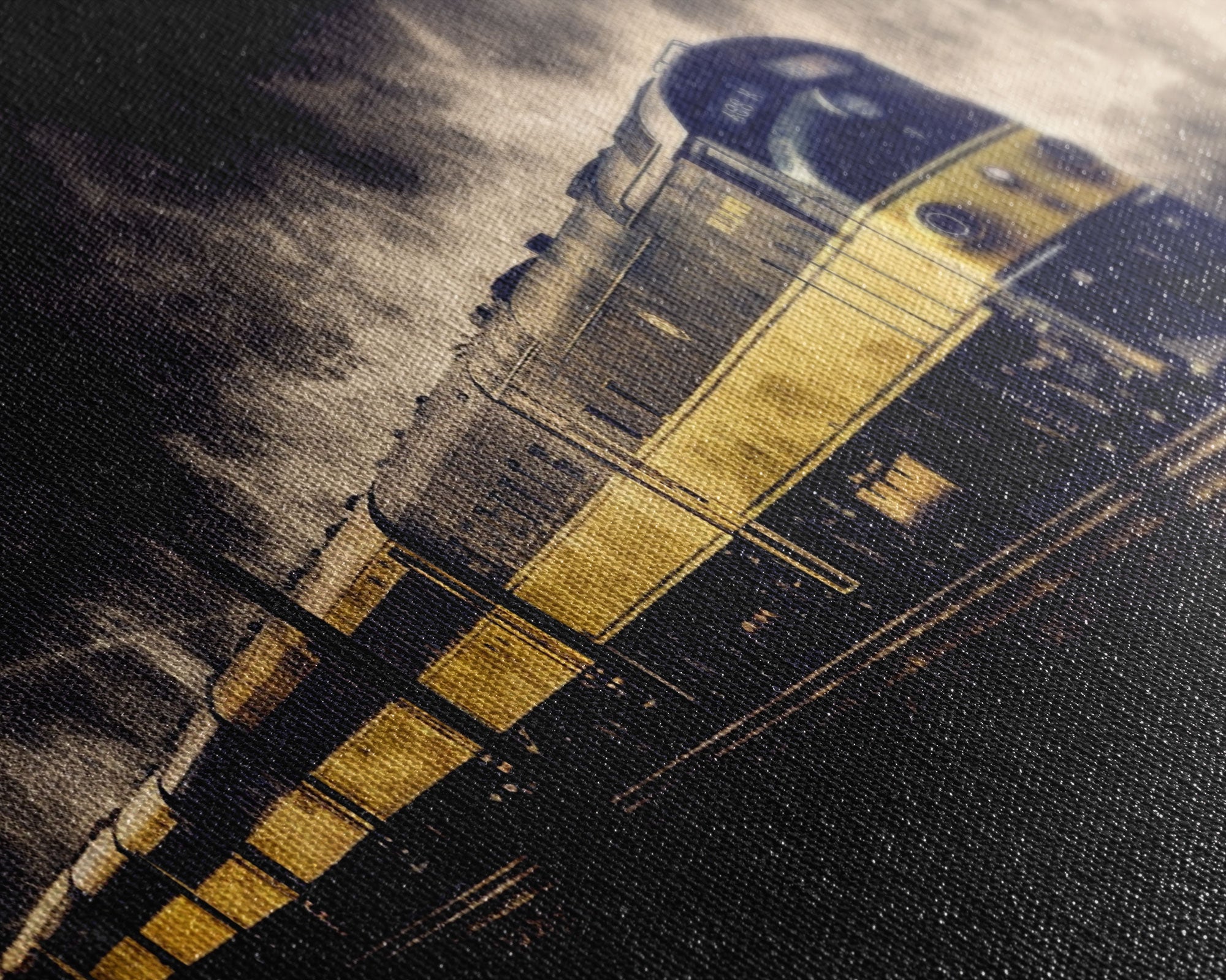 Black Yellow Locomotive Wall Decor, Railroad Wall Decor, Railway Wall Art, Panoramic Wall Decor, Canvas Print, Wall Art, Framed Canvas Art