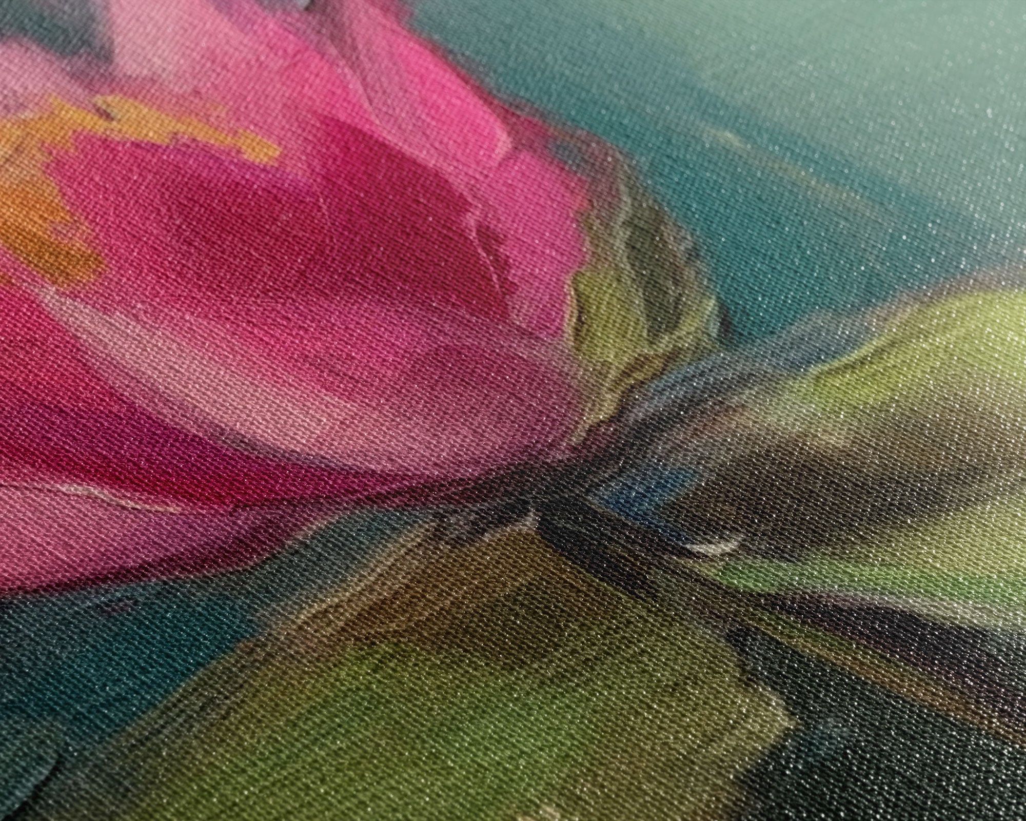 Pink Flower, Pink Water Lily Wall Art, Nature Wall Decor, Oil Painting, Panoramic Wall Decor, Canvas Print, Wall Art, Framed Canvas Art