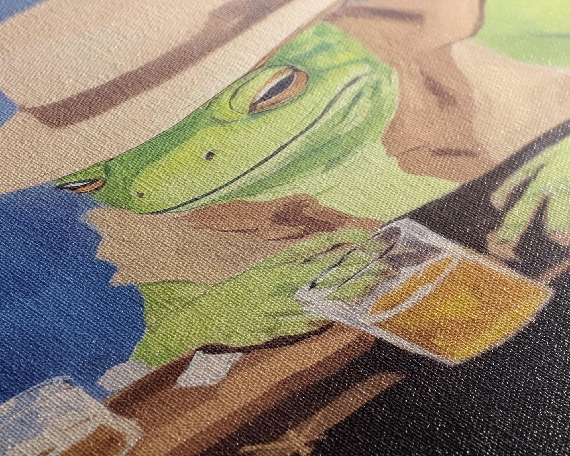 Sad Cowboy Frog Havin' a Beer, Cowboy Frog Framed Canvas Print