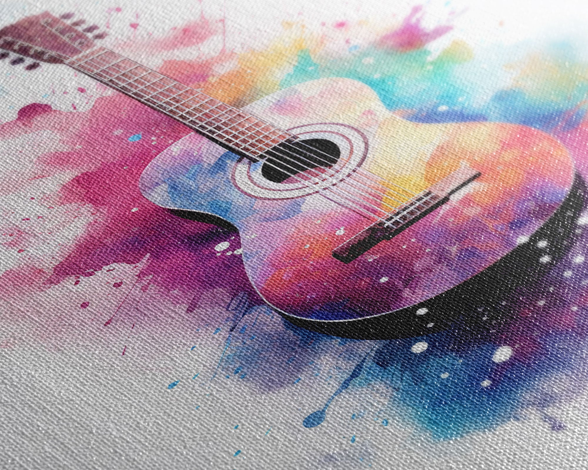 Acoustic Guitar Graffiti Art, Framed Canvas Print, Guitar Poster, Guitar Wall Art, Guitar Light, Gifts For Him, Watercolor Art, Music Art