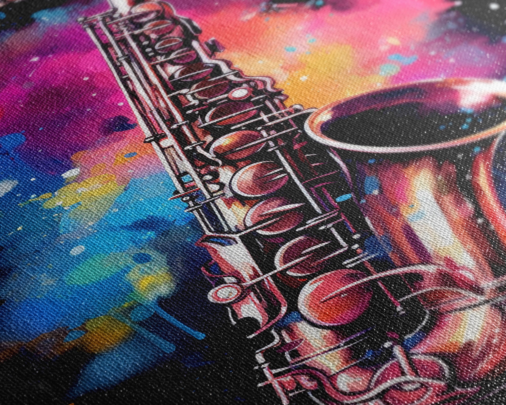 Unique Music Studio Gift, Saxophone Graffiti Art, Splatter Paint Art, Musician Gift, Marching Band Gift, Jazz Themed Art