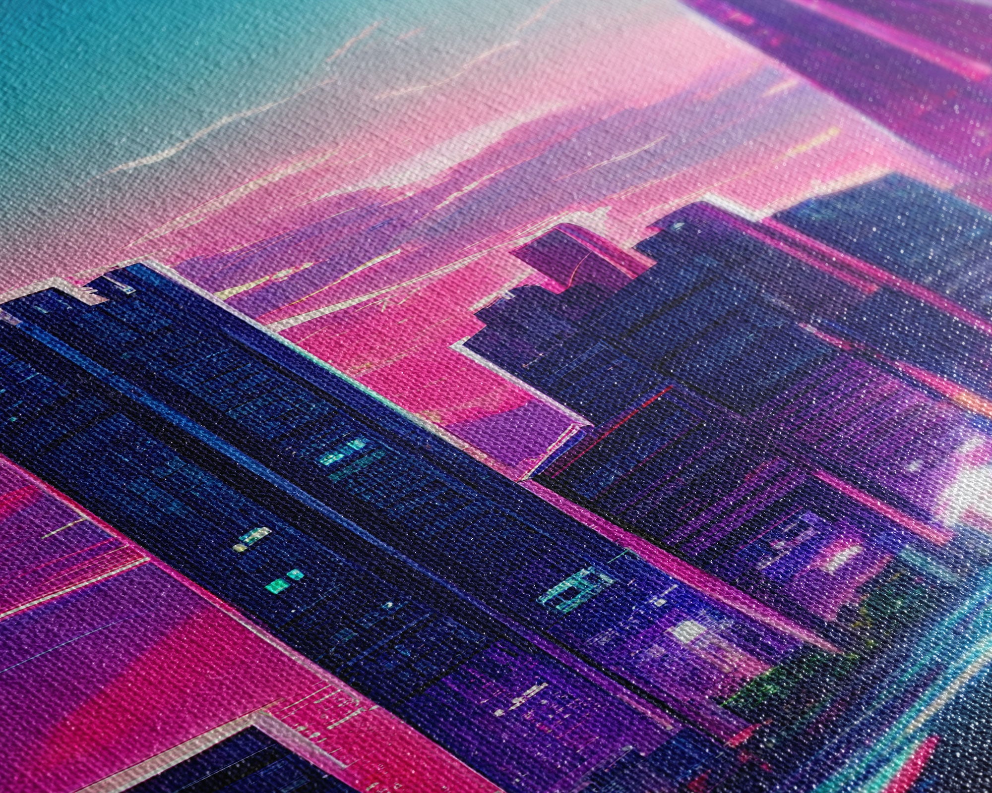 Vaporwave aesthetic wall art, cyberpunk city poster art, cool living room art, synthwave wall art, retro 80s style cyberpunk fine art print