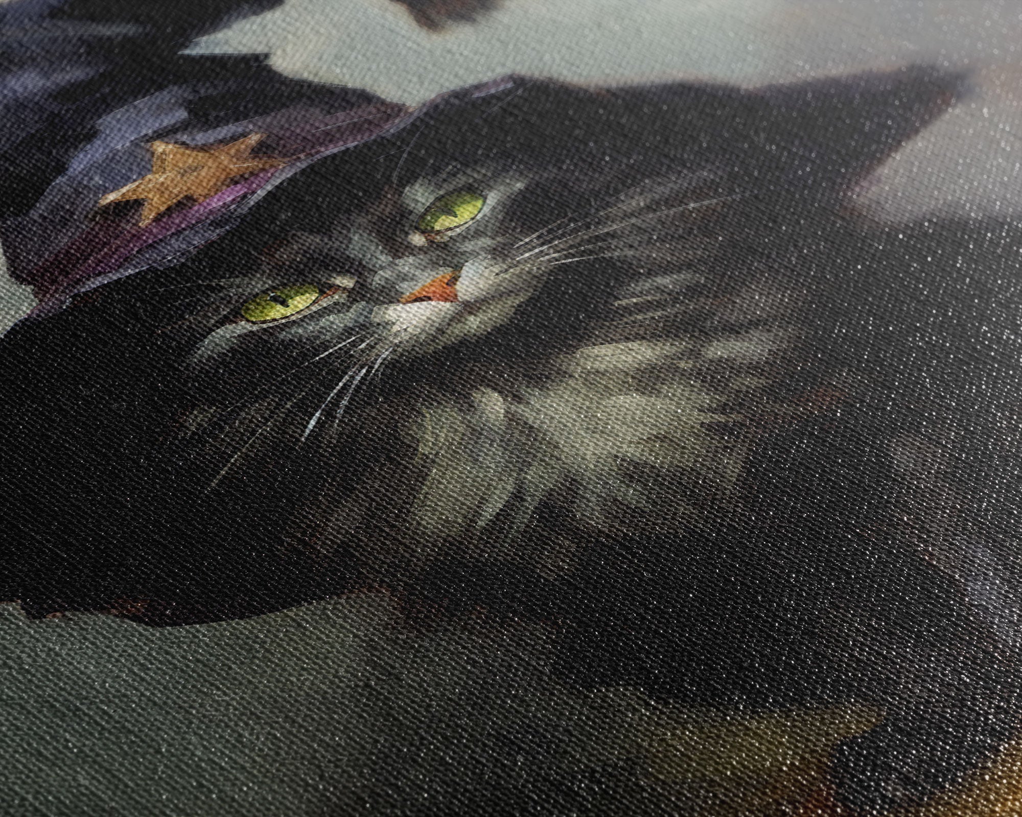 The Wizard Cat, Framed Canvas Print, Dark Academia Halloween Art, Victorian Cat Oil Painting, Goth Halloween Decor