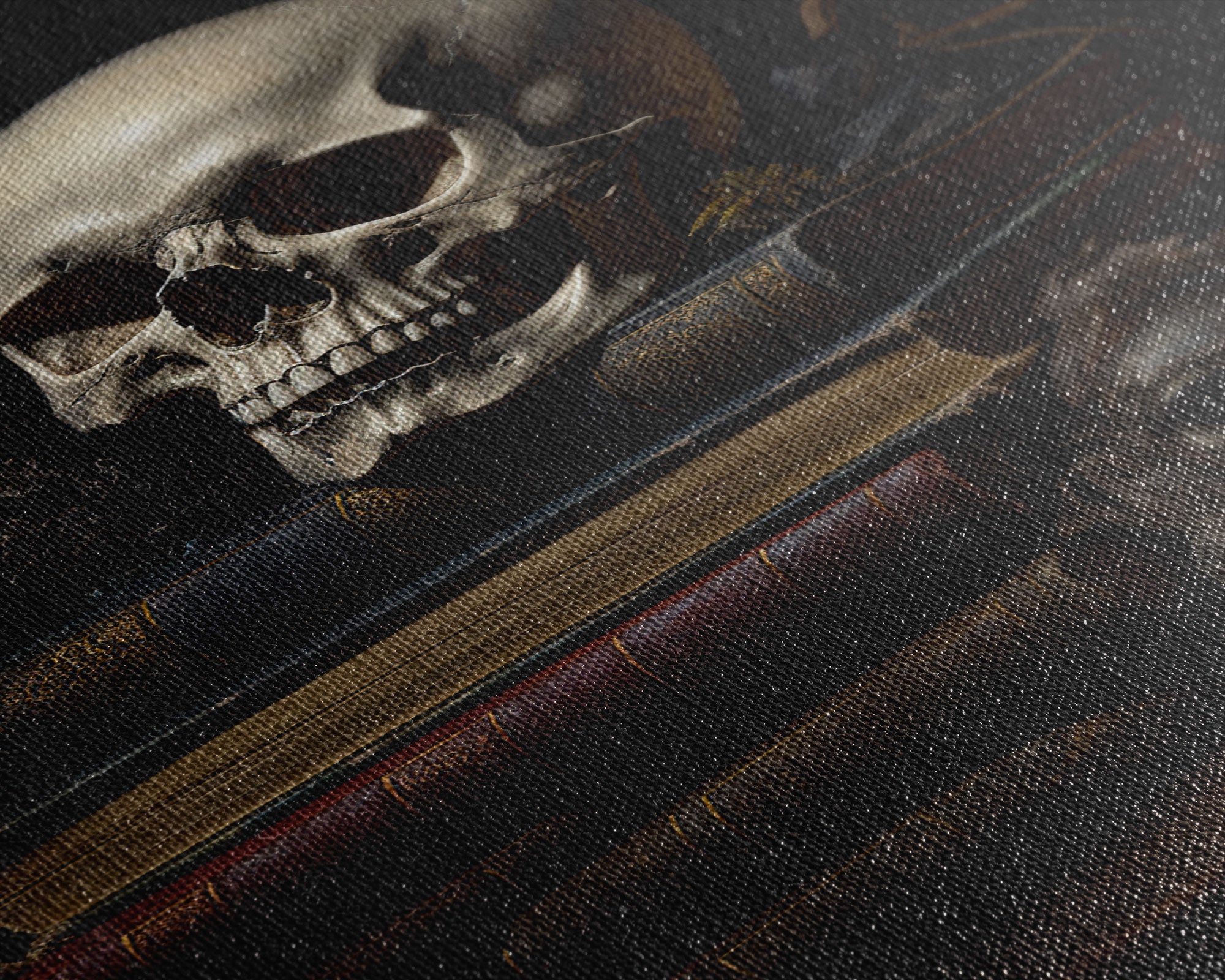 The Witch's Library, Dark Academia, Skull Art, Framed Canvas Print, Halloween Canvas Art, Spooky Goth Art, Victorian Horror Decor