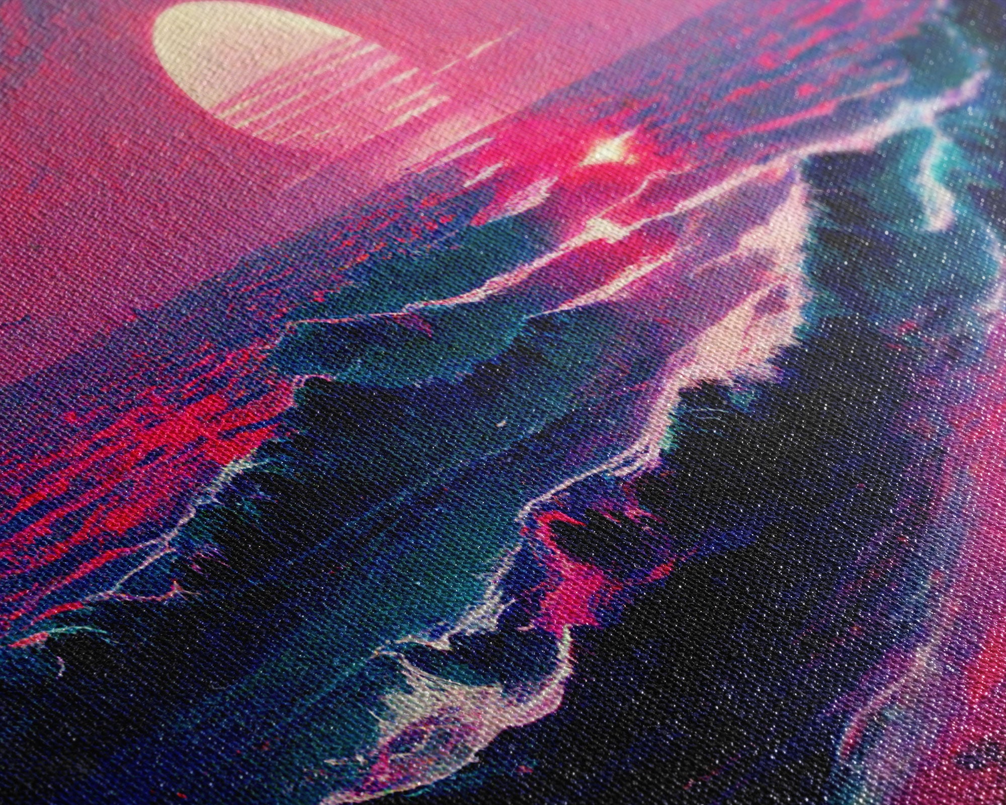 Outrun Style Synthwave Sunset Ocean Waves, 3 Piece Wall Art, Ready To Hang Canvas Print, Cool Unique Lakehouse Wall Art Decor