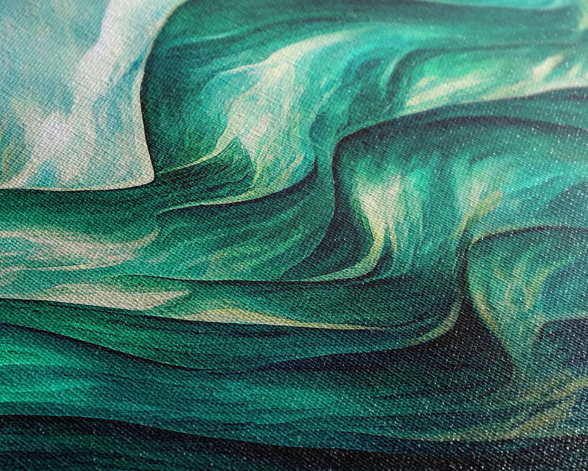 Emerald Green Wall Decor, Sea Green Ocean Waves Abstract, 3 Piece Canvas Decor, 3 Piece Wall Art, Ready To Hang Canvas Prints