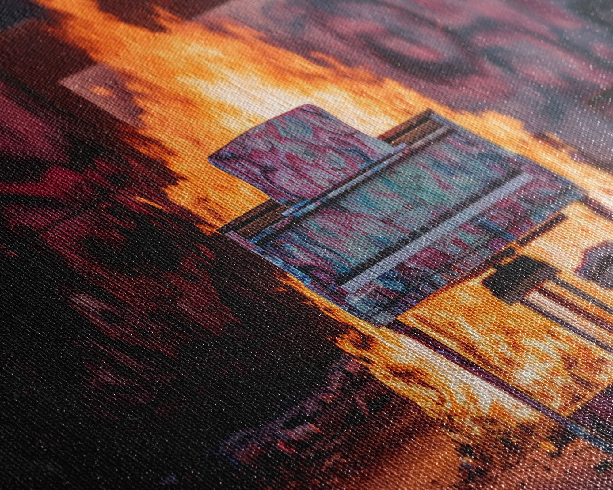 The Burning Piano, Urban Decay Art, Street Art, Framed Canvas Print, Graffiti Art, Panoramic Wall Art