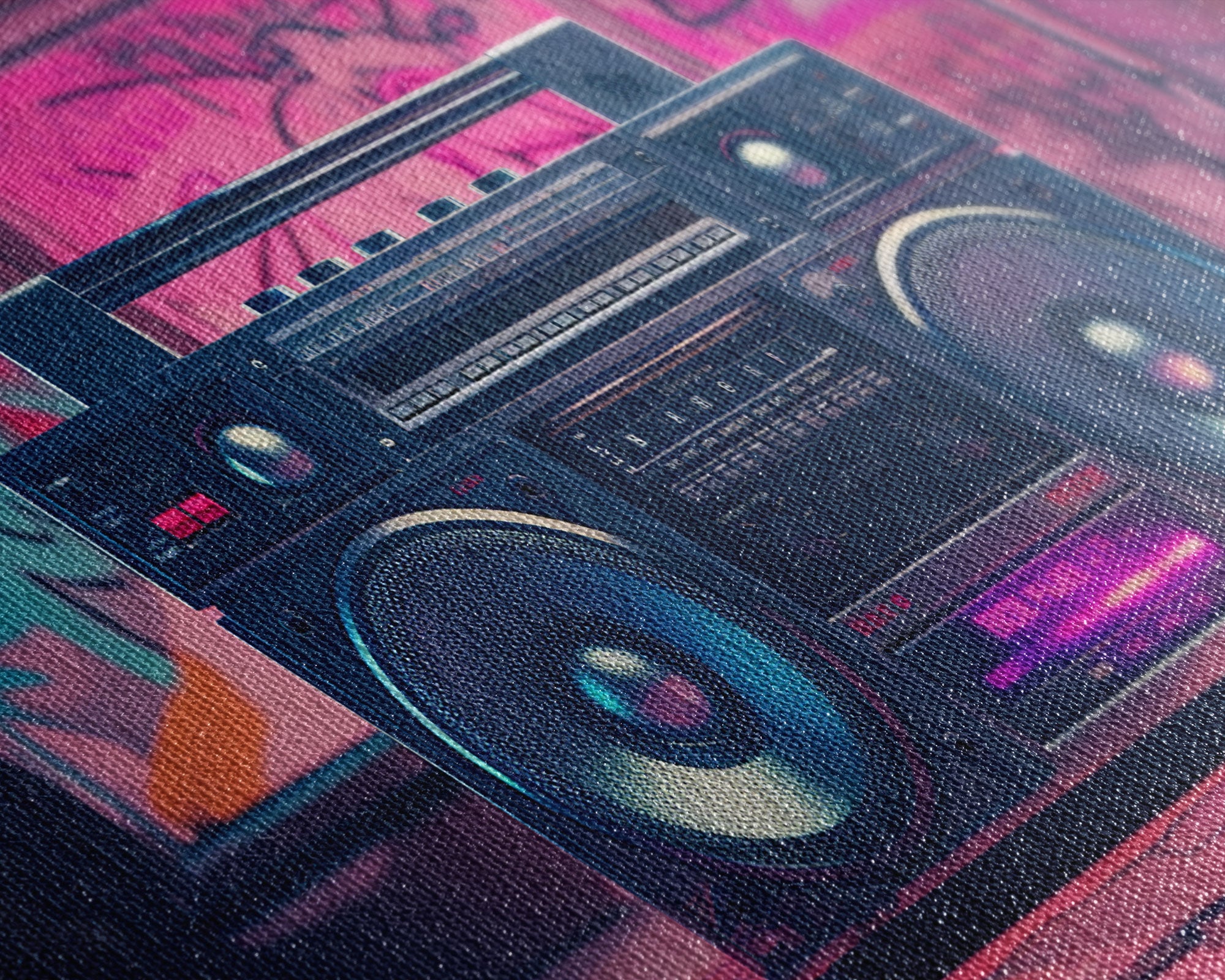 Vaporwave Boombox Wall Art, Framed Canvas Print, 1980s Inspired Home Decor, Retro Art, 80s Decor