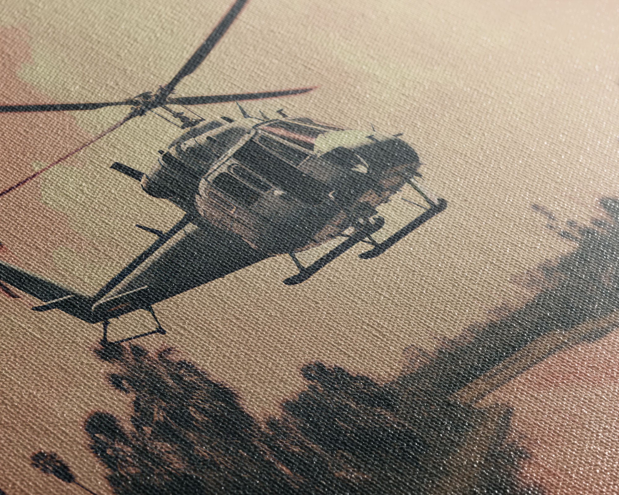 Vaporwave Huey Helicopter Over Vietnam, Framed Canvas Print, Military / War Art, Gift For Veteran, Hot LZ