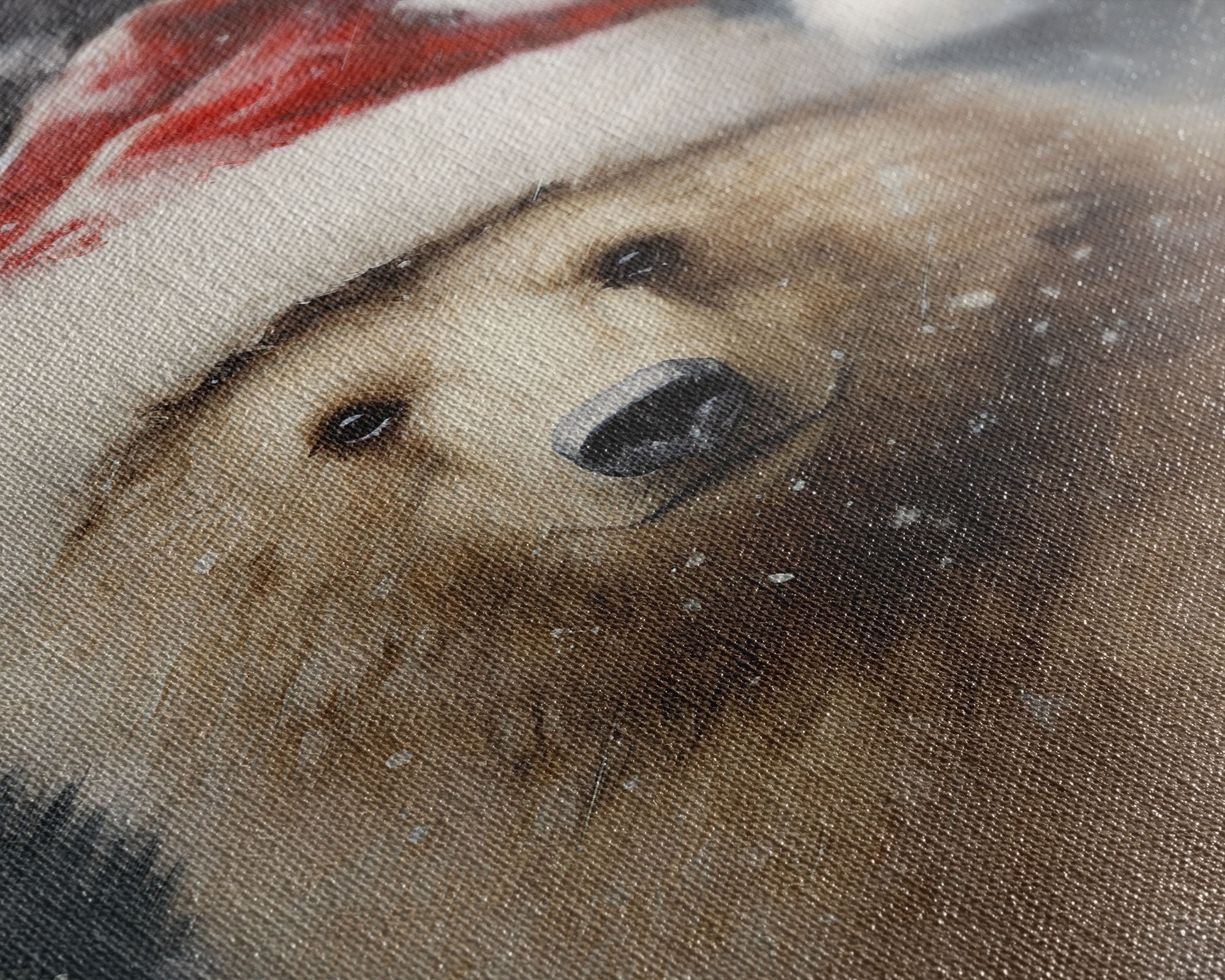 Cute Christmas Bear In A Santa Hat, Christmas Art, Christmas Decor, Christmas Wall Art, Christmas Painting, Vintage Christmas