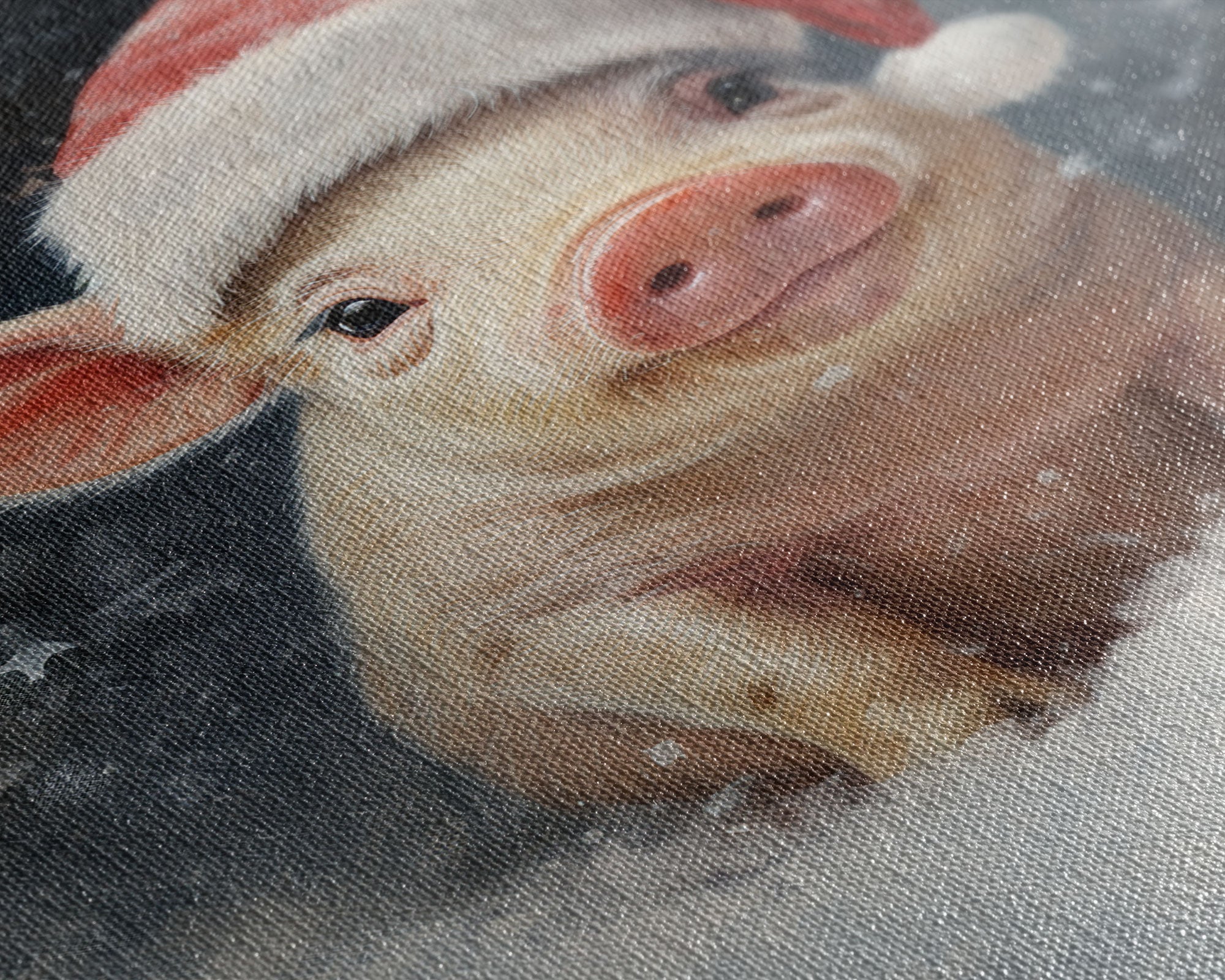 Cute Christmas Pig In A Santa Hat, Christmas Art, Christmas Decor, Christmas Wall Art, Farmhouse Christmas, Vintage Christmas, Pig Print