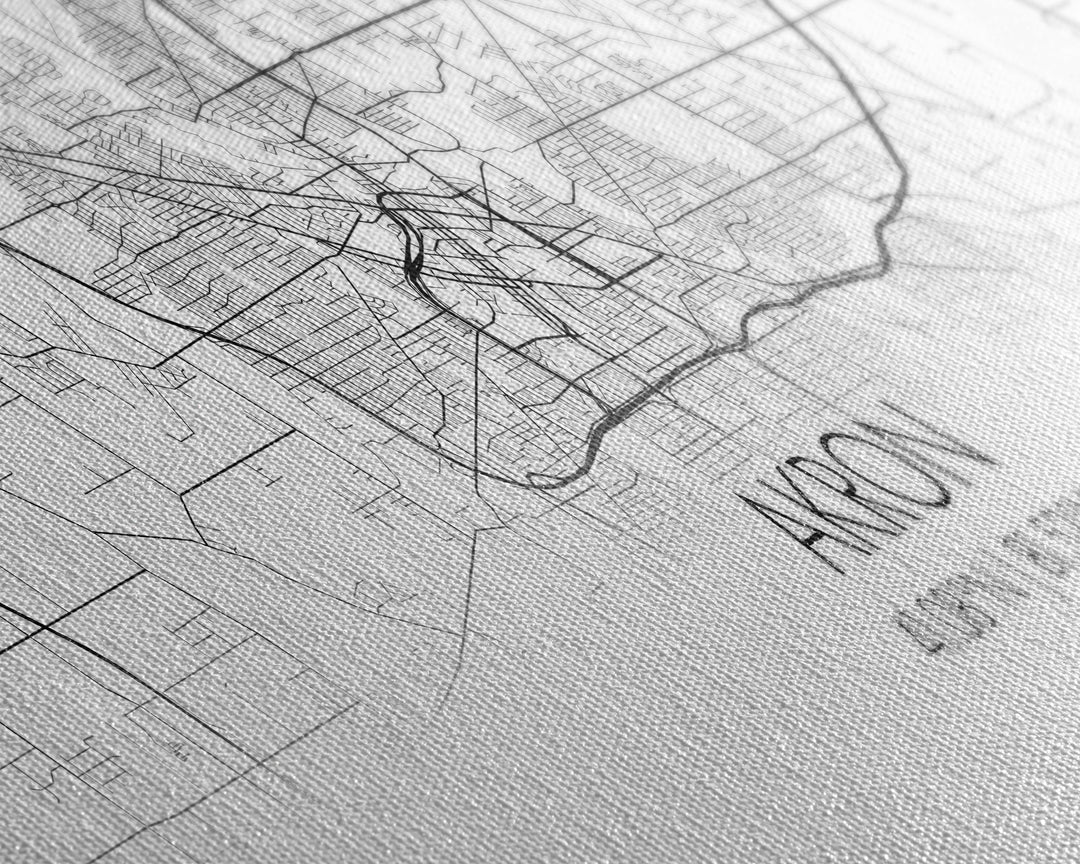 Panoramic Akron City Map, Ohio Art, Map Print, Minimalist Wall Art, Canvas Art, Housewarming Gift, Street Map Art, Closing Gift