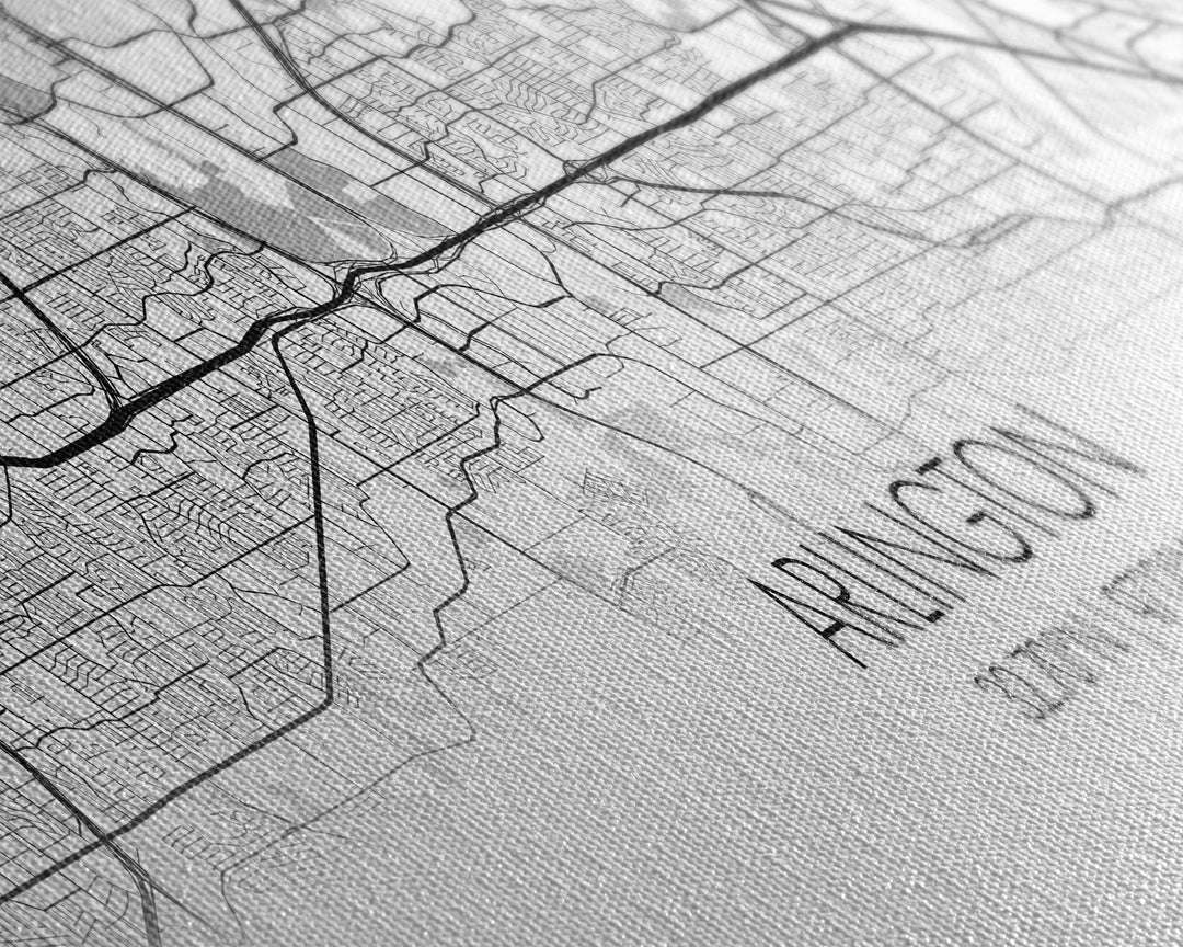 Panoramic Arlington City Map, Texas Art, Map Print, Minimalist Wall Art, Canvas Art, Housewarming Gift, Street Map Art, Closing Gift