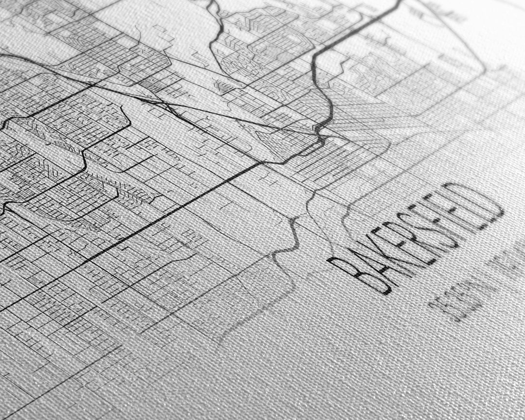 Panoramic Bakersfield City Map, California Art, Map Print, Minimalist Wall Art, Canvas Art, Housewarming Gift, Street Map Art, Closing Gift